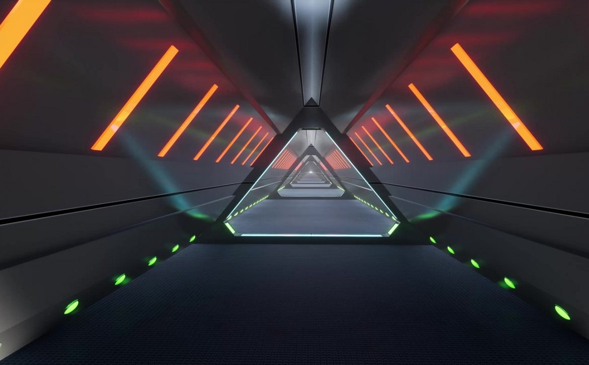 Metal tunnel neon Future tech. 3d minimal motion design