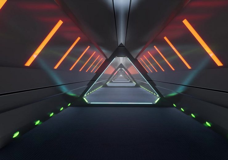 Metal tunnel neon Future tech. 3d minimal motion design