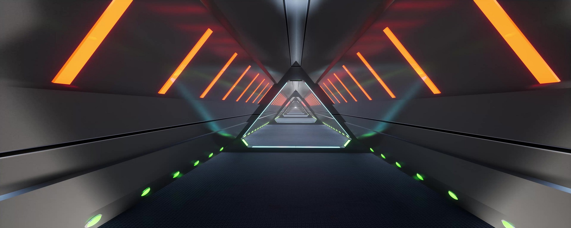 Metal tunnel neon Future tech. 3d minimal motion design